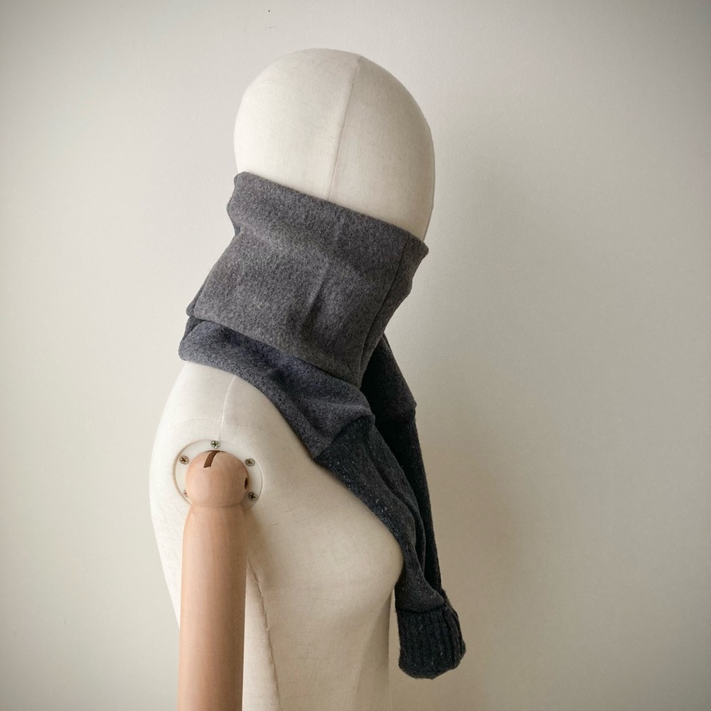 joodito 100% wool sweater wrap scarf japanese boro patchwork muffler winter gray - Picture 7 of 12